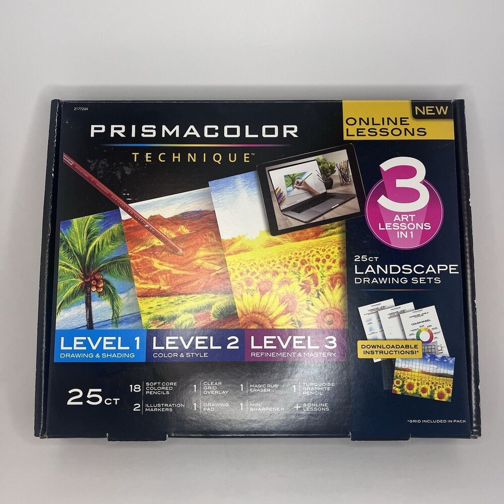 PRISMACOLOR TECHNIQUE 25 PC ART SET LANDSCAPE LEVELS 1, 2, 3 + 3 ONLINE LESSONS